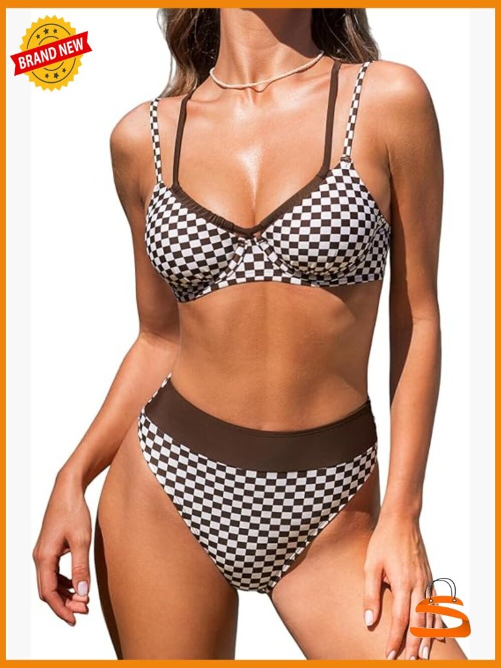 High Waisted Bikini Set with Underwire Crisscross Back Double Straps Two Piece
